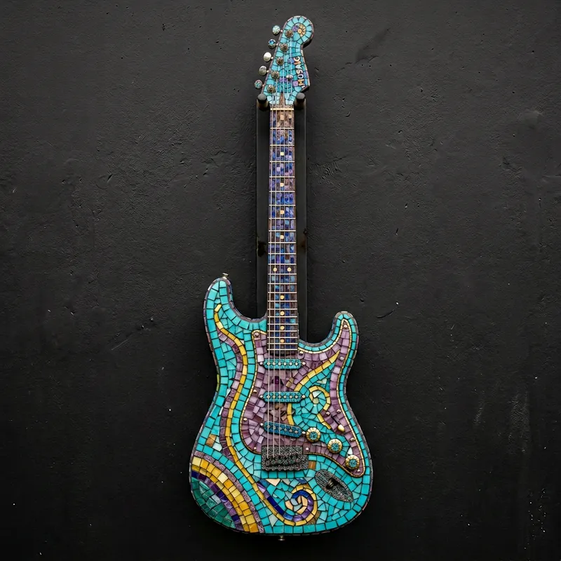 Unique Mosaic Electric Guitar Art Piece