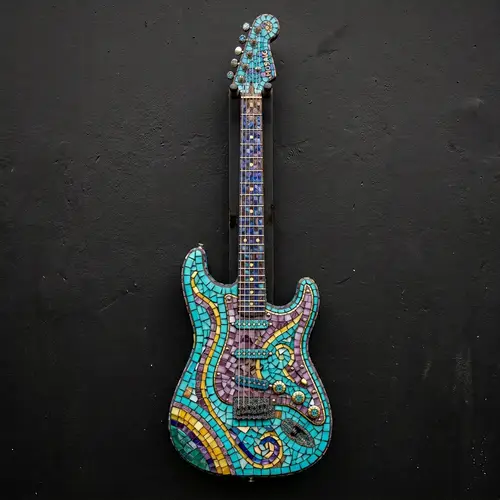 Unique Mosaic Electric Guitar Art Piece
