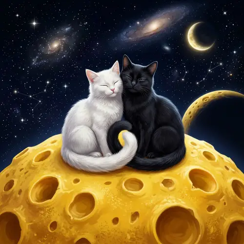 White and Black Cats on Swiss Cheese Planet