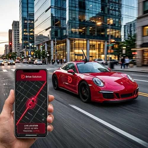 Crimson Sports Car Driving Through Urban Street | Drive Solution