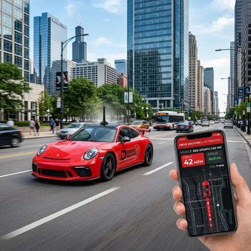 Urban Red Sports Car with GPS Antenna | Drive Solution