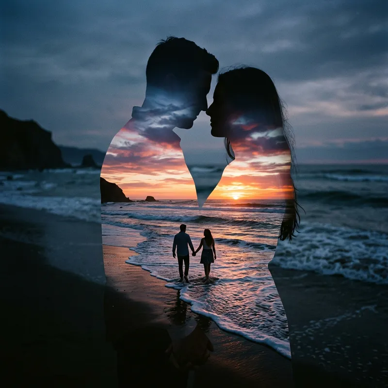 Cinematic Double Exposure Beach Silhouette Cinematic Double Exposure Beach Silhouette