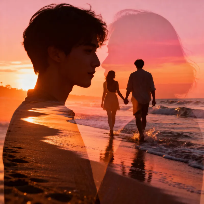 Cinematic Double Exposure Beach Silhouette Cinematic Double Exposure Beach Silhouette