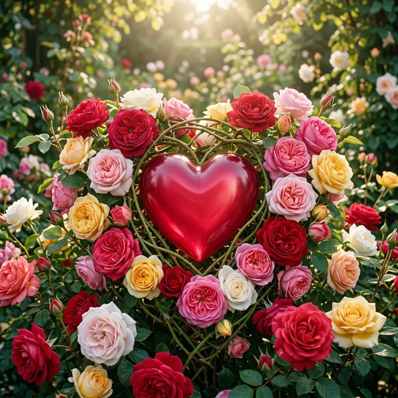 Radiant Heart Surrounded by Roses - Capturing Love and Beauty