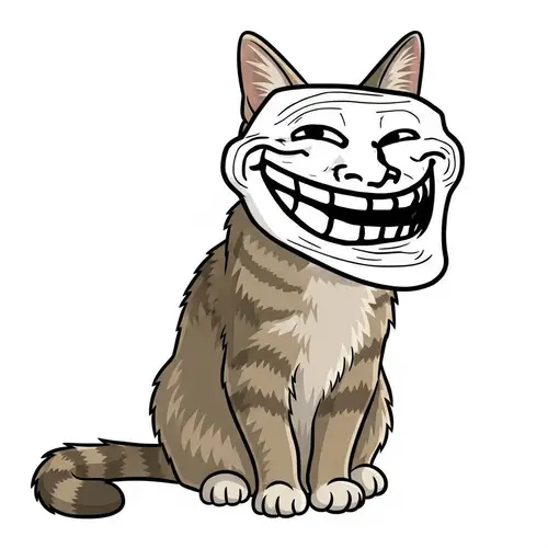 Funny Cartoon Cat with Troll Face