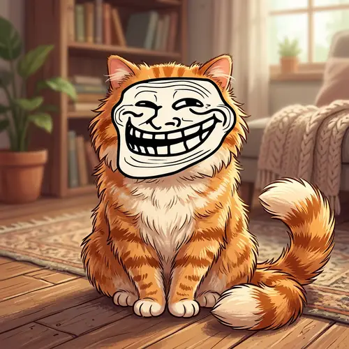 Funny Cartoon Cat with Troll Face
