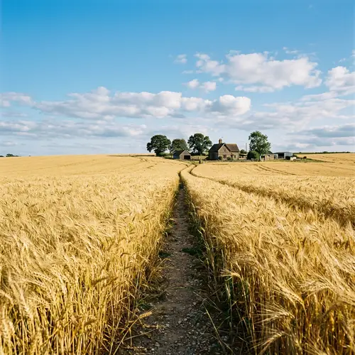 Golden Wheat Field - Idyllic Farmhouse Scenery
