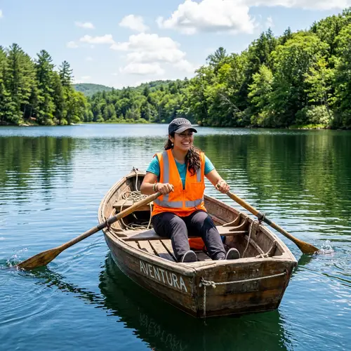 Hispanic Female Riding a Boat on Peaceful Lake