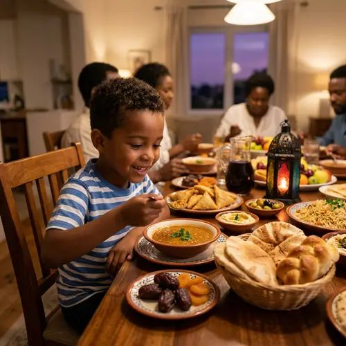 Delightful Black Boy Eating Iftar Feast | Ramadan Meal