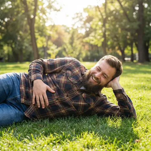 Joyful Man Relaxing on the Ground