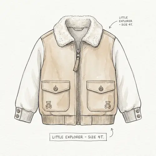Beige Children's Bomber Jacket Sketch with Milky Sleeves