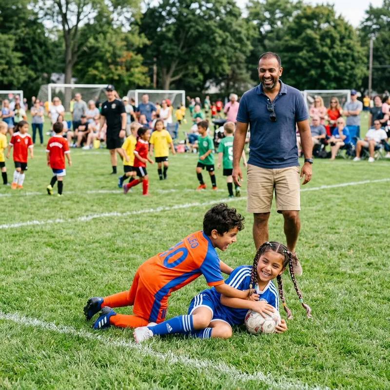 Innocent Chaos: Boy Falls on Girl at Soccer Game