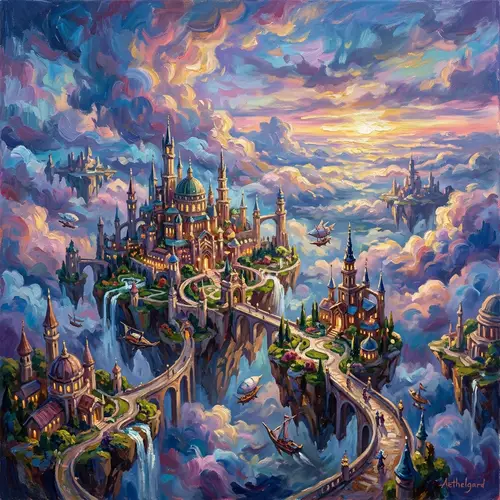 Surreal Fantasy Cityscape Painting | Vibrant Colors & Brushstrokes