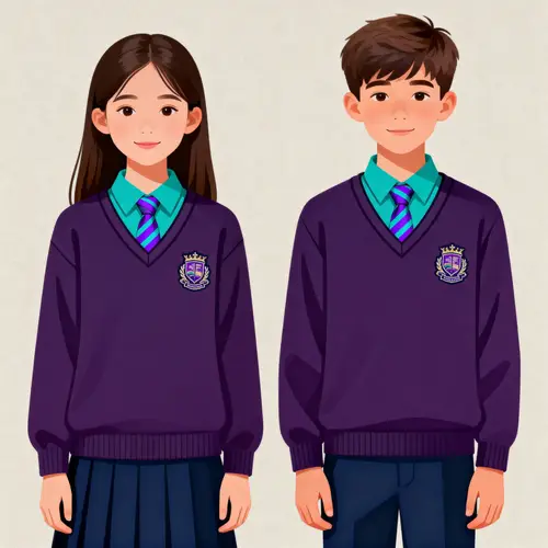 Dark Purple School Uniform Sweater with Teal Collar