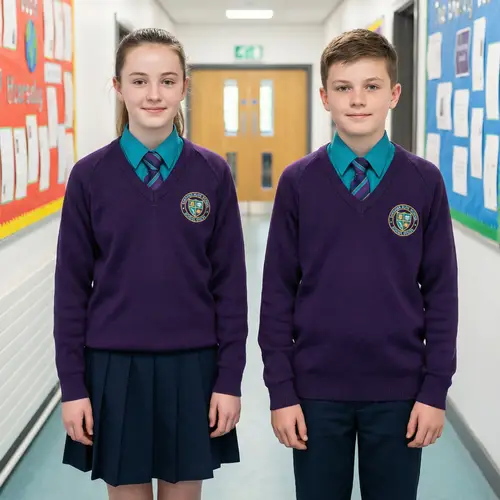 Dark Purple School Uniform Sweater with Teal Collar