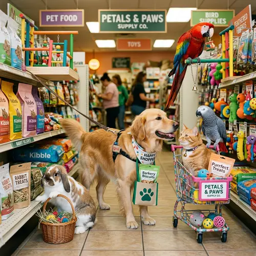 Fun Shopping Day with Cats, Dogs, and Birds