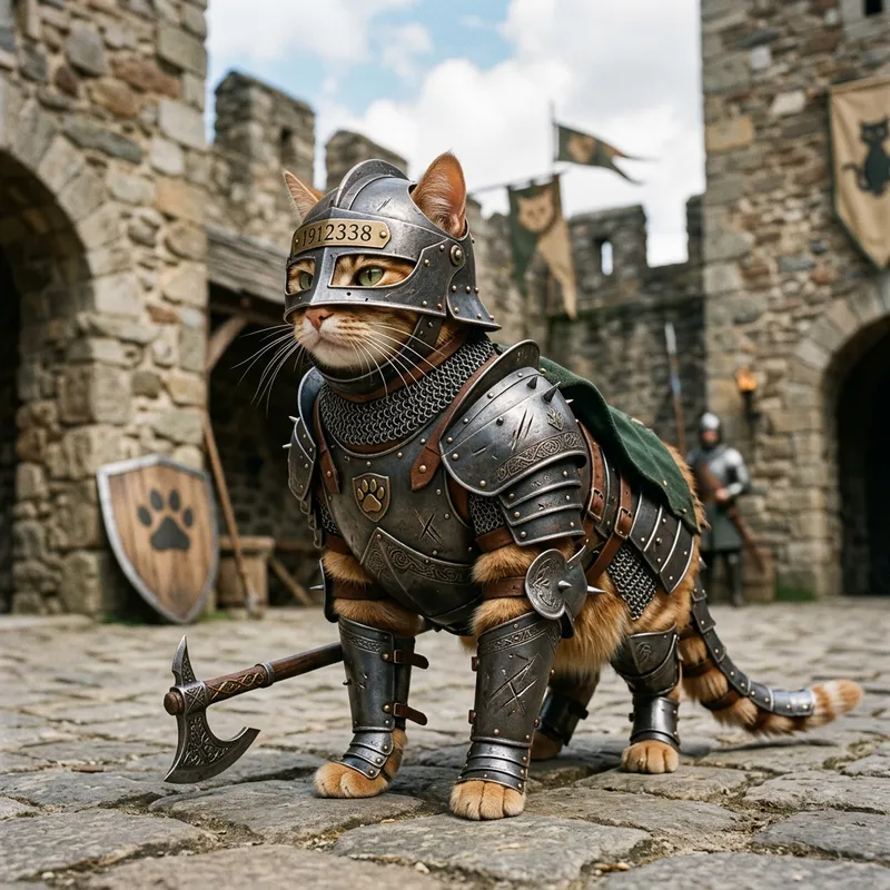 Cat in Battle Armor - Fierce Feline Warrior