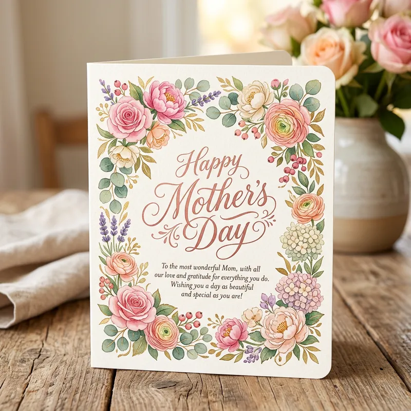 Happy Mother's Day Greeting Card with Floral Border