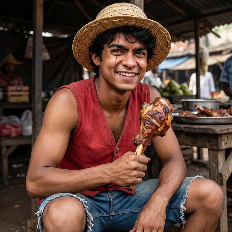 Humanized Luffy in Spirited Attire