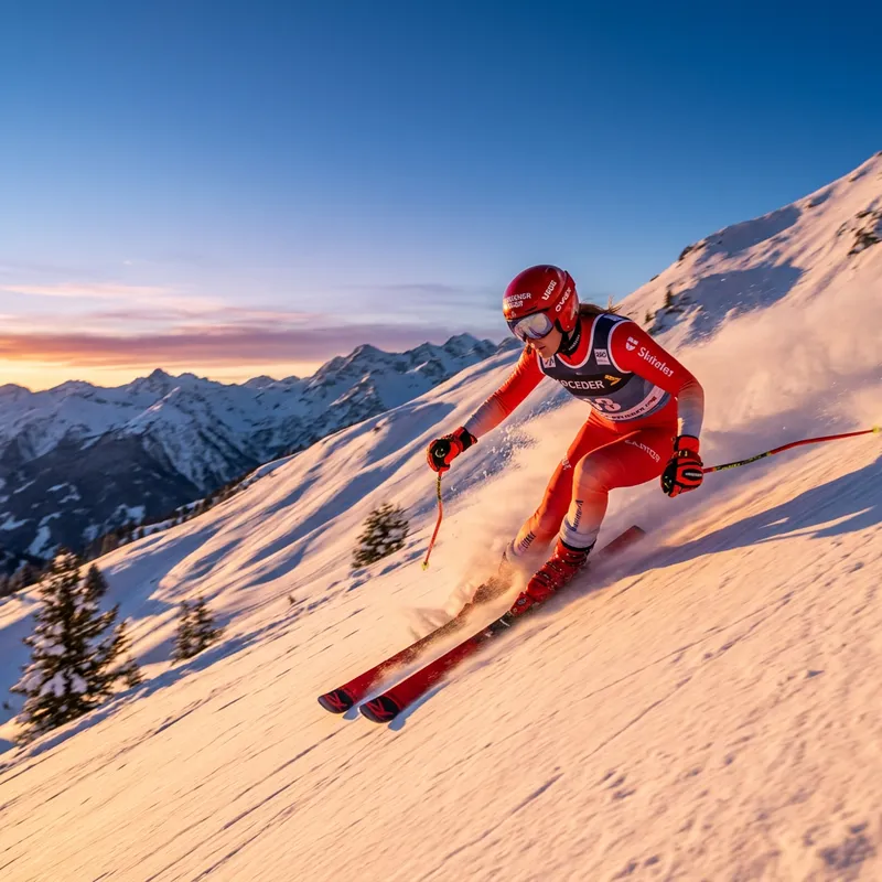 Ski Champion Racing Down Snowy Slopes