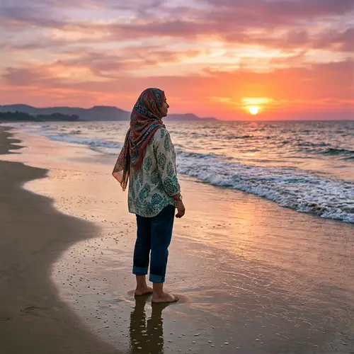 Tranquil Sunset Scene on Sandy Beach | Solitude & Peace