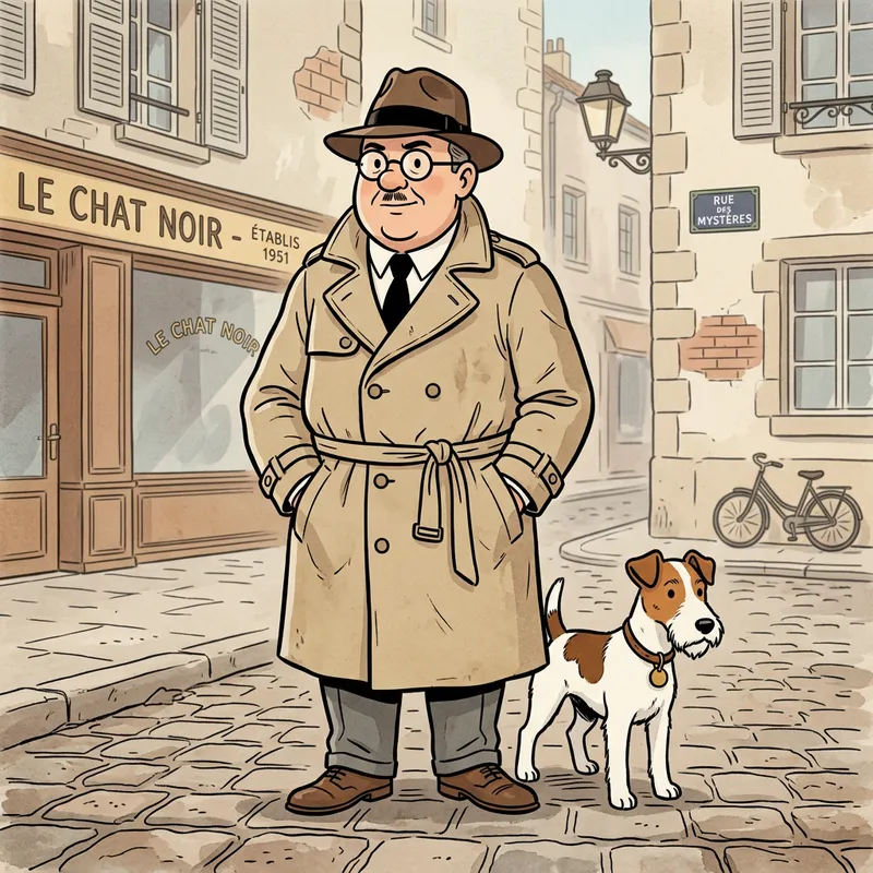 Retro Cartoon Private Detective with Terrier Dog