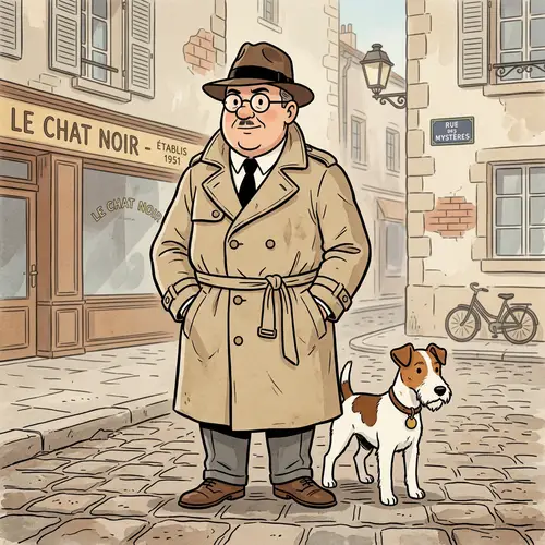 Retro Cartoon Private Detective with Terrier Dog