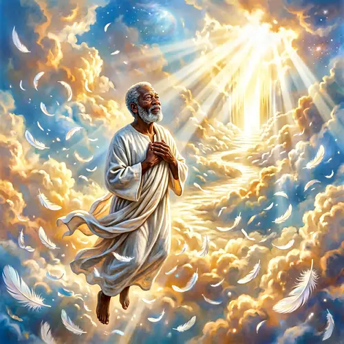Elderly Black Man Ascending to Heaven | Divine Tranquility