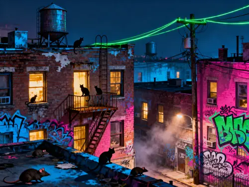 Nighttime Graffiti of a Working-Class Neighborhood