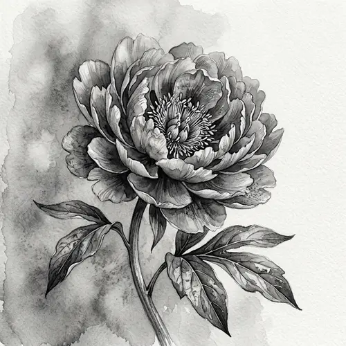 Detailed Black and White Flower Watercolor Art