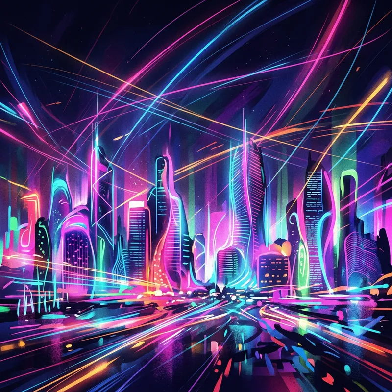 Neon Cityscape - Modern Abstract Cityscape Artwork