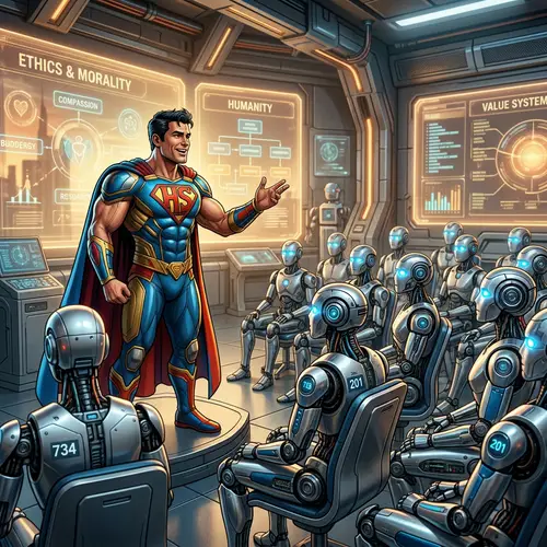 Superhero Imparts Human Values to Futuristic Robots