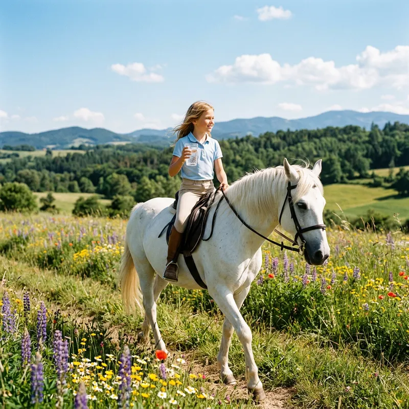 Girl Riding White Horse in Flowery Meadow | Natural Beauty Scene