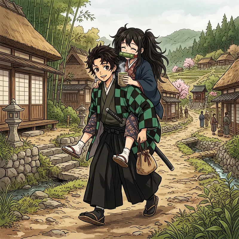 Nezuko and Tanjiro: An Enchanting Duo in Historical Japan Nezuko and Tanjiro: An Enchanting Duo in Historical Japan