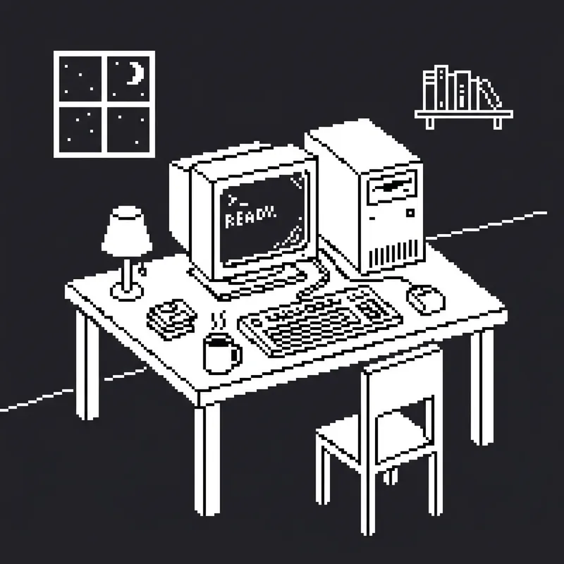 Minimalist Pixel Art: Retro Computer Table