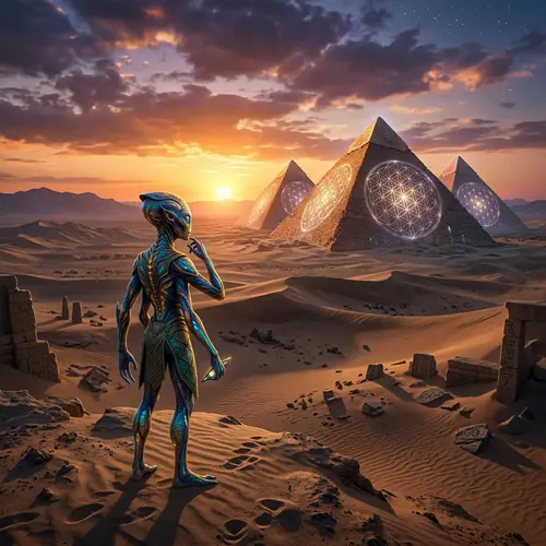 Alien Encounter in Sacred Desert | Mystical Pyramids at Dusk