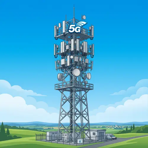 Modern 5G Antenna Tower Illustration in Clear Sky