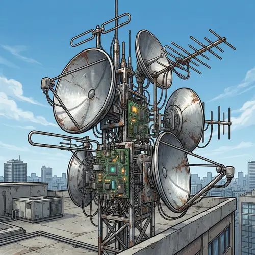 Detailed Antenna Illustration on Tall Building