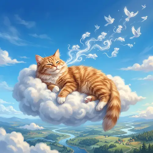Surreal Cat Smoking on Cloud in Cerulean Sky