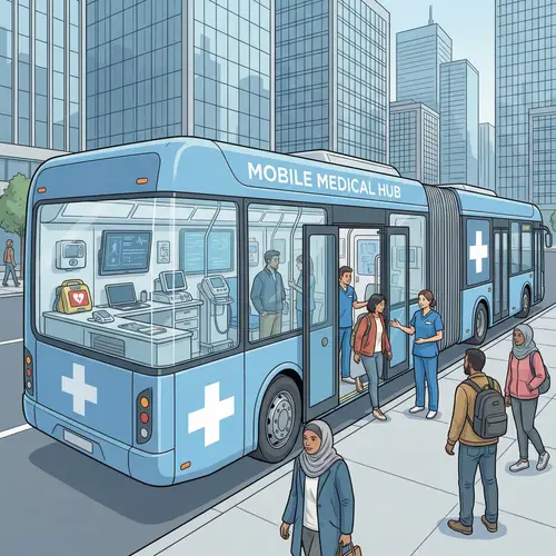 Cutting-Edge Medical Information Bus | Mobile Hospital Illustration