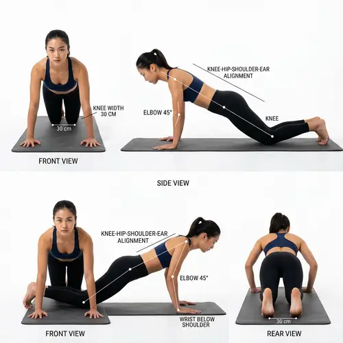 Asian Model Performing Standard Kneeling Push-Up in 8K
