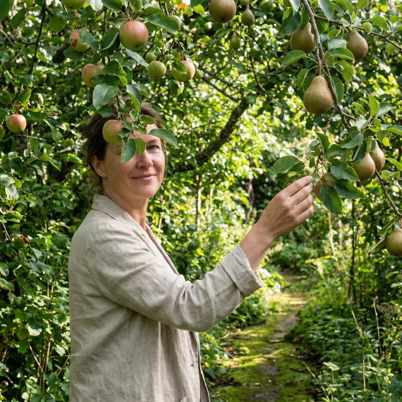 Tranquil Woman in Lush Fruit Garden