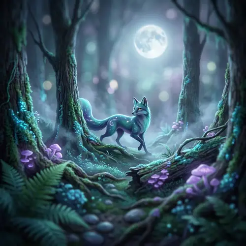 Mystical Creature in Moonlit Forest: Ethereal Fantasy