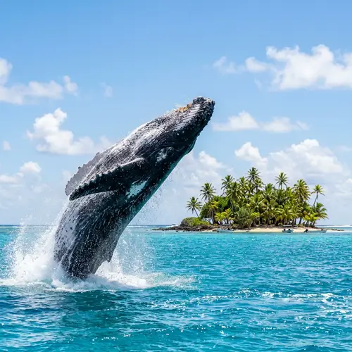 Stunning Whale Breaching Near Tropical Island