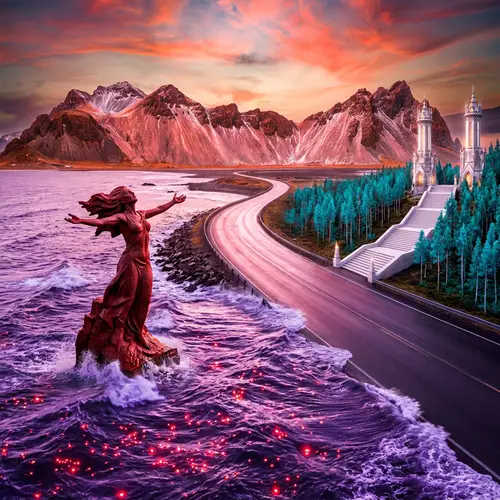 Copper Mountains Reflections on Purple Sea | Visual Spectacle