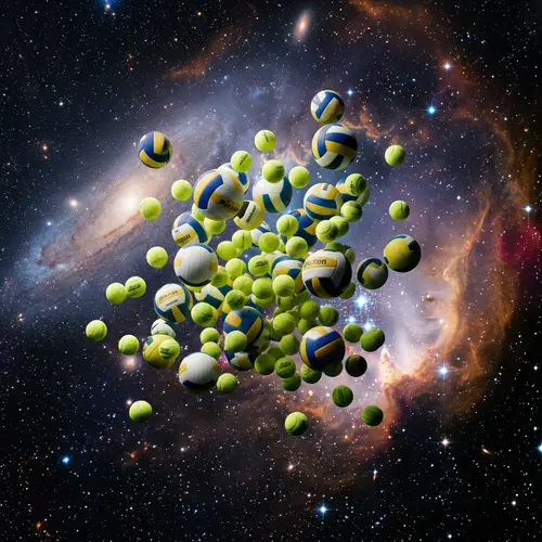 Tennis & Volleyball Balls Floating in Space