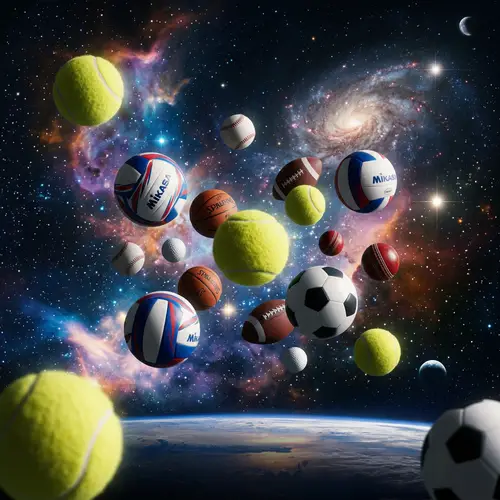 Tennis & Volleyballs in Outer Space - A Surreal Scene