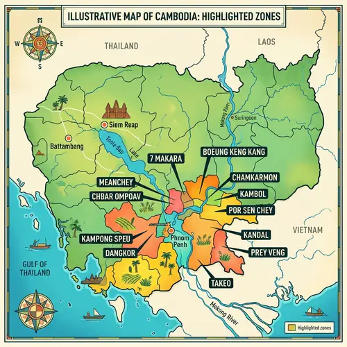 Detailed Map of Cambodia Zones