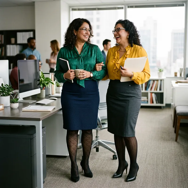 Chubby Plus-Size Women Kissing in Office | Office Professional Attire