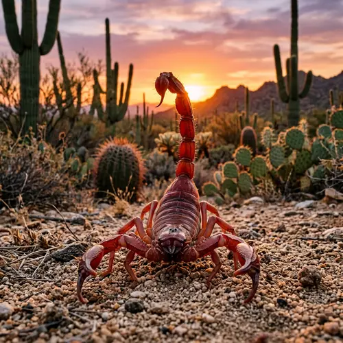 Stunning Red Scorpion in Desert Sunset